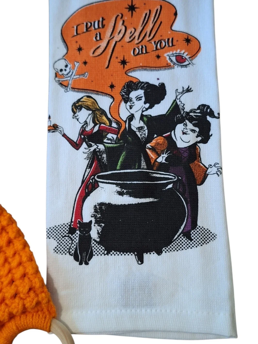 Disney Hocus Pocus Dish Towel & Handmade Crochet Towel Holder NWOT